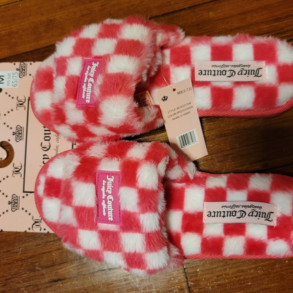 Juicy Couture Pink/ White Slippers-Size M 6.5/7.5